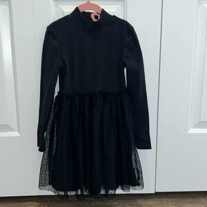 Gap Kids Dress S 6-7 Black Turtleneck Style W Attached Tulle Polka Dot Skirt EUC